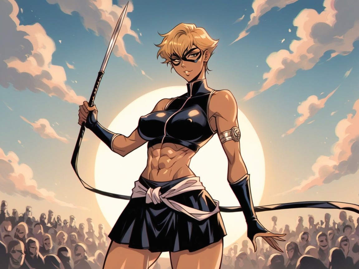 Golden Skin Tint, Silver Lips, Wearing Silver Fighter Clothes Hentai AI Porn
