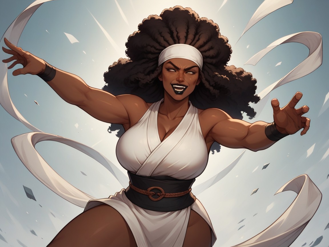 Fighting Stance, Grinning, Afro AI Porn