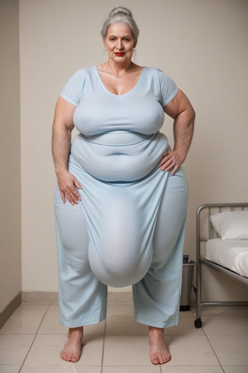 Ponytail, Standing Next To Person, Big Belly Shemale AI Porn