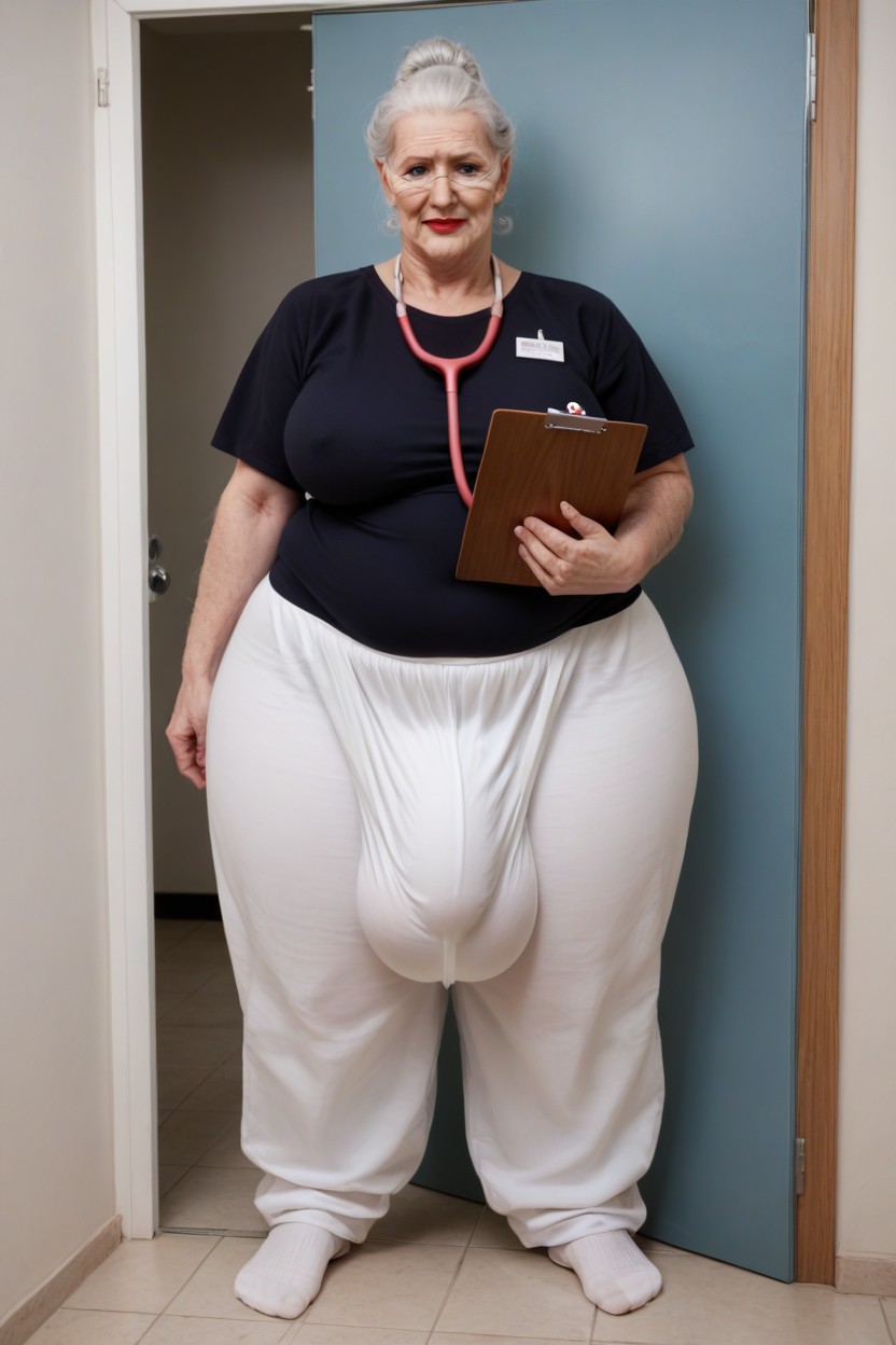 Messy High Frizzy Bun, Curly, Extreme Cellulite Under Clothing Shemale AI Porn