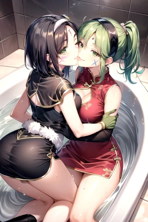 Sonriendo, Besar (lesbianas), BañeraPorno AI Hentai