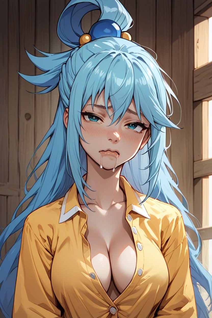 Messy Hair, Unbuttoned, Aquakonosuba Pornografia de IA