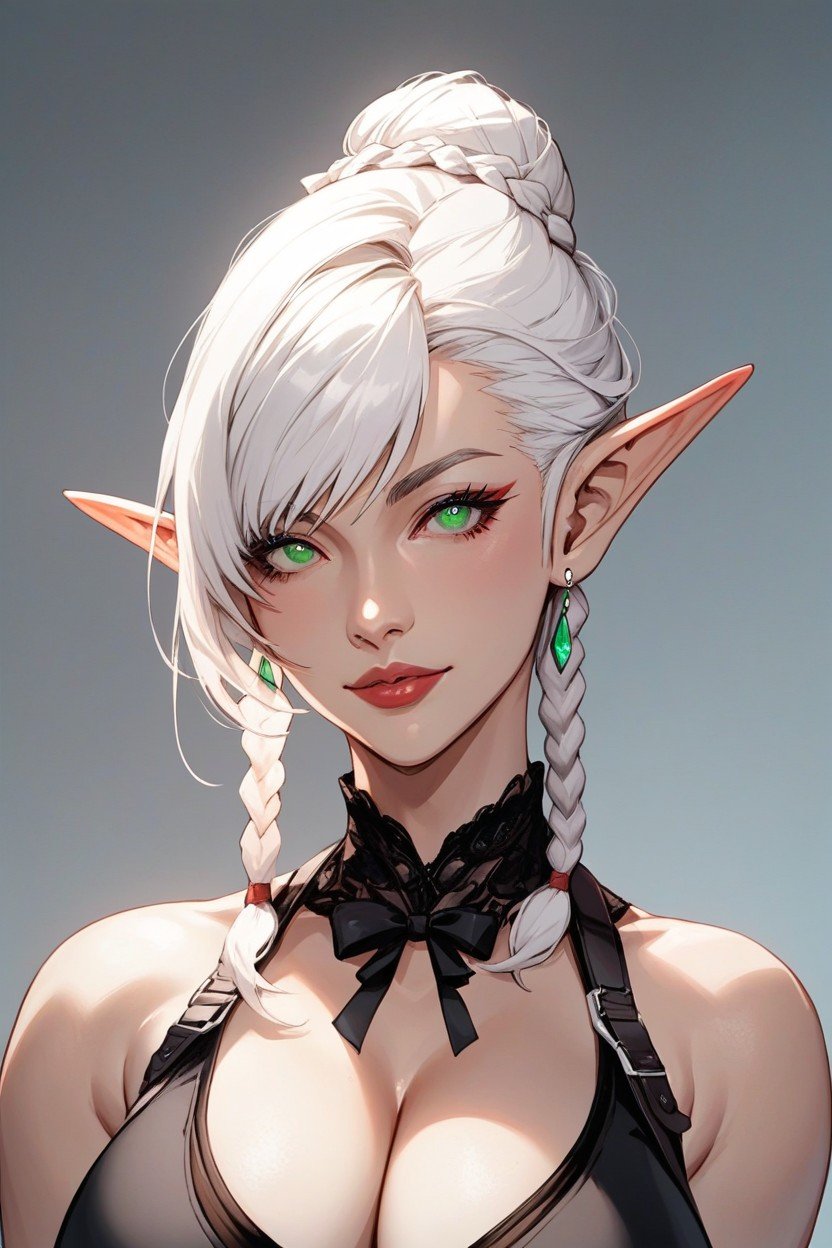 Beautiful Woman, Elf Female, Hair Hairbun BlueAIポルノ