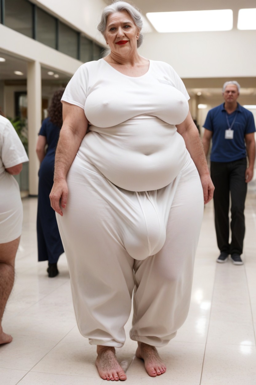 Gigantic, Long Bushy Hair Covering Thighs, Baggy Designed Pajama Pants Shemale AI Porn