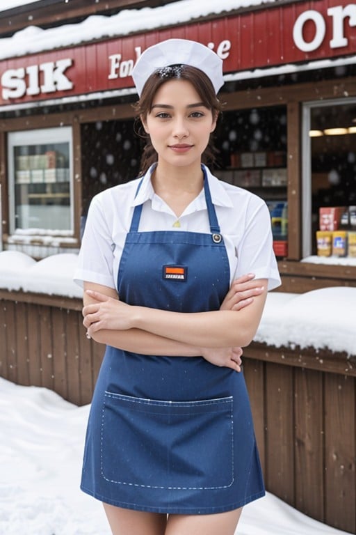 Ruban À Cheveux, Employé De Magasin, Bras CroisésPorno IA