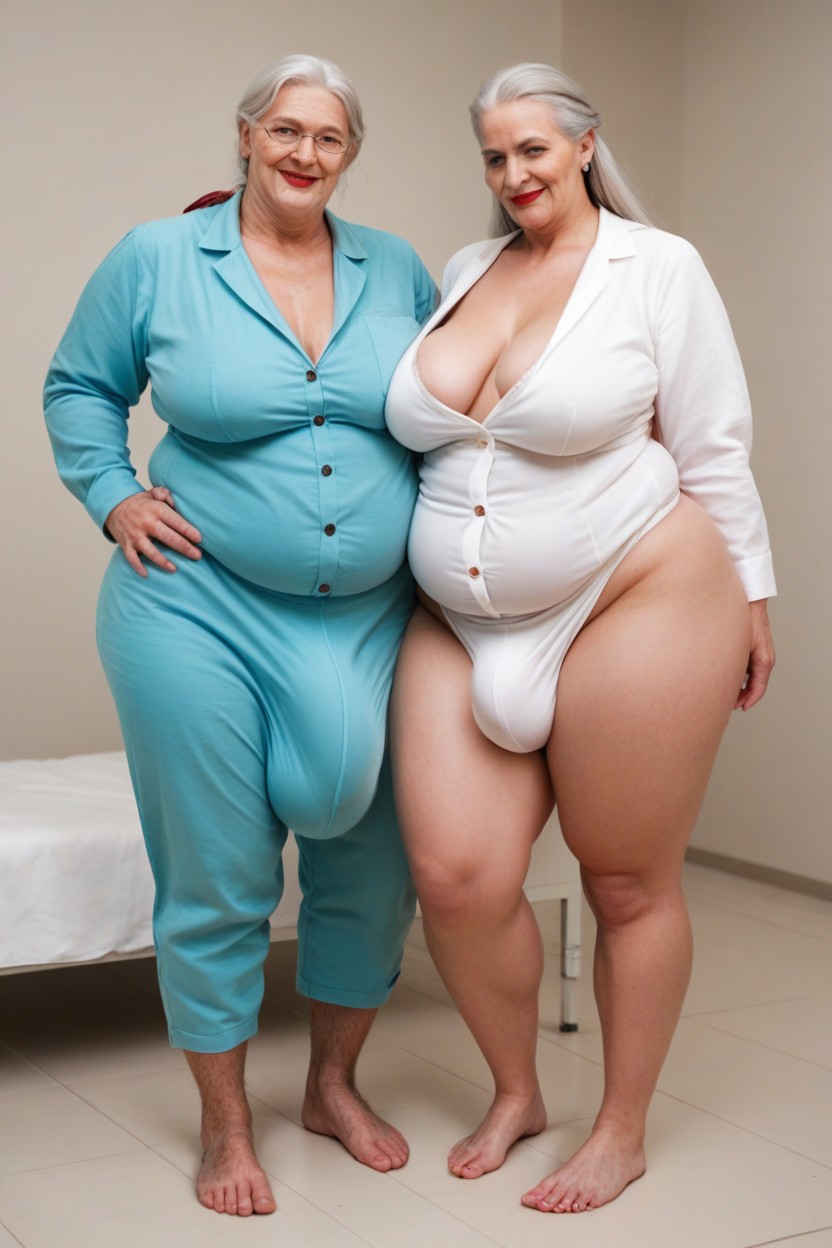 Huge Bulge Under Clothing, White Hair, Full Body Shemale AI Porn
