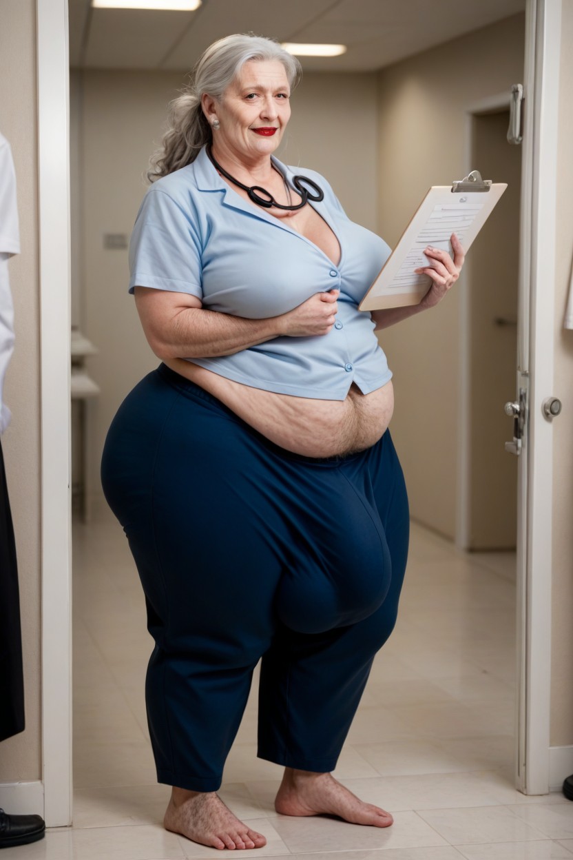 Big Belly, Turpuoise Uniform, Gigantic Saggy Breast Shemale AI Porn