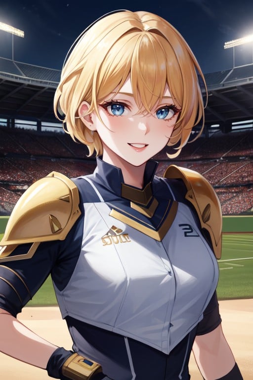 Petite Poitrine, Stade De Baseball, Cheveux BlondPorno IA