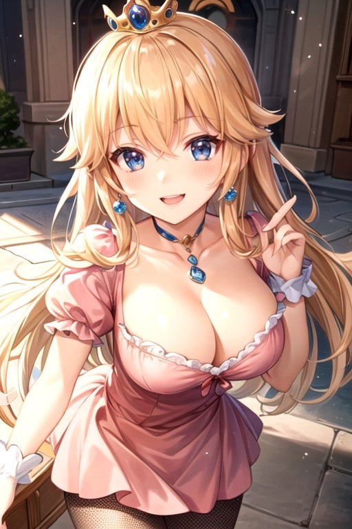 Tocándose La Cara, Princess Peach (super Mario Bros), Medias De RedPorno AI Hentai