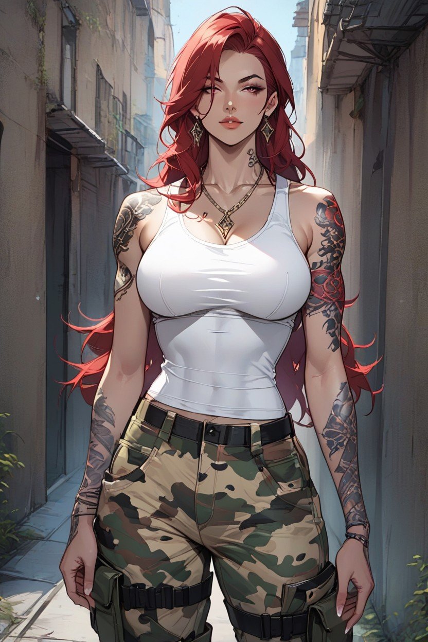 Tight Tank Top, Wide Cargo Pants, TattooAI黄片