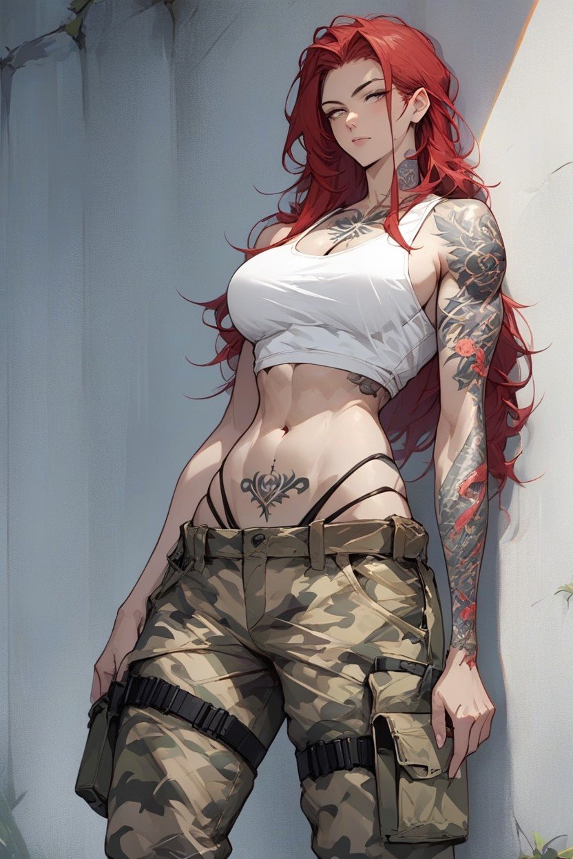 Wide Cargo Pants, White Tanktop, Arm TattooAI黄片