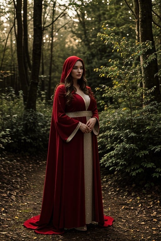 The Illumination Coming From Bonfires Around Her She Wears A Long Red Medieval Robe, And A Red Veil Over Her Head, Rounded AssAI黃片