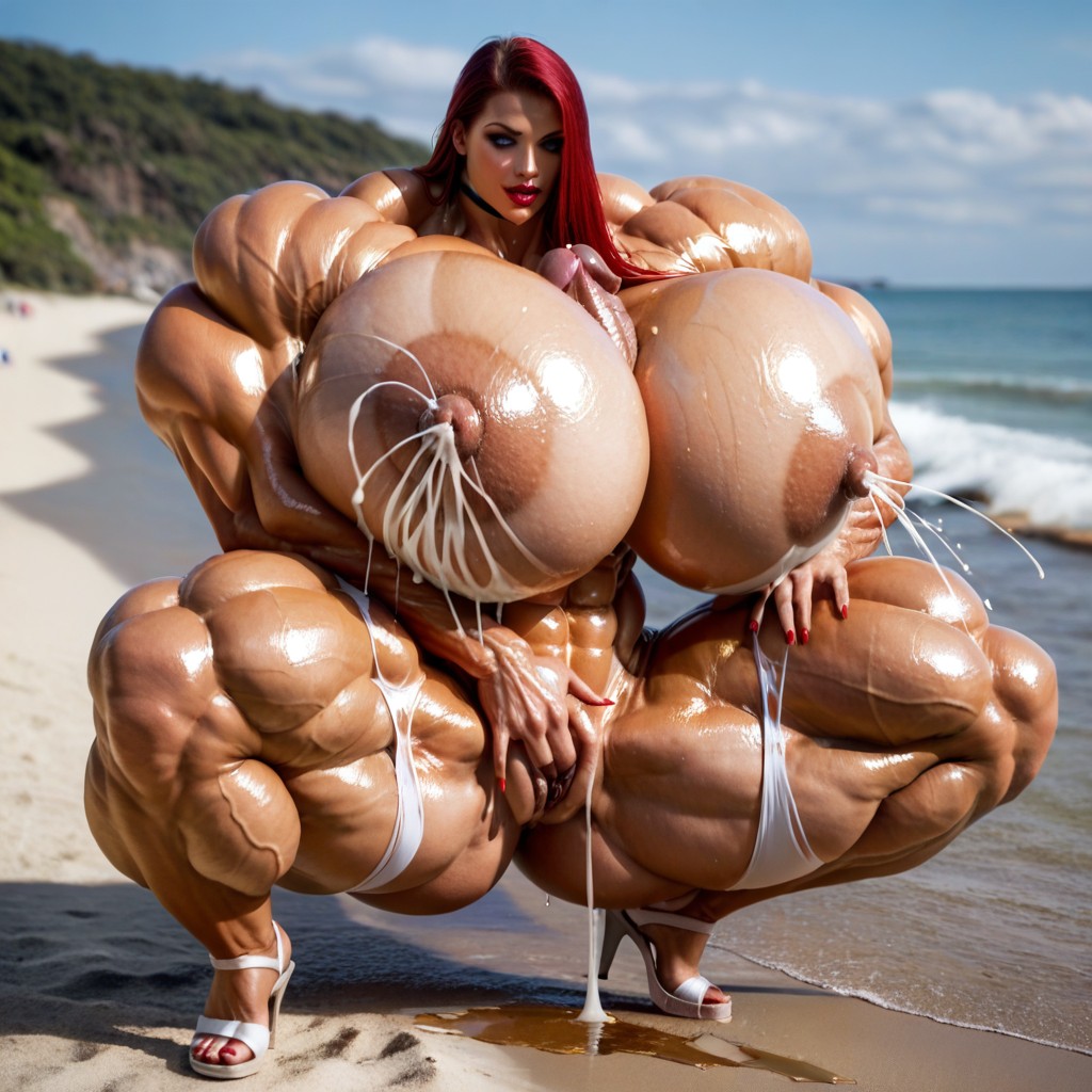 Photorealistic, Towering Extreme Hyper Cock Instead Of Clitoris, Dripping Wet Shaved Pussy Shemale AI Porn