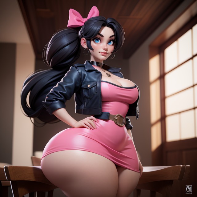 Happy, Wide Hips, Hair Bun Hentai AI Porn