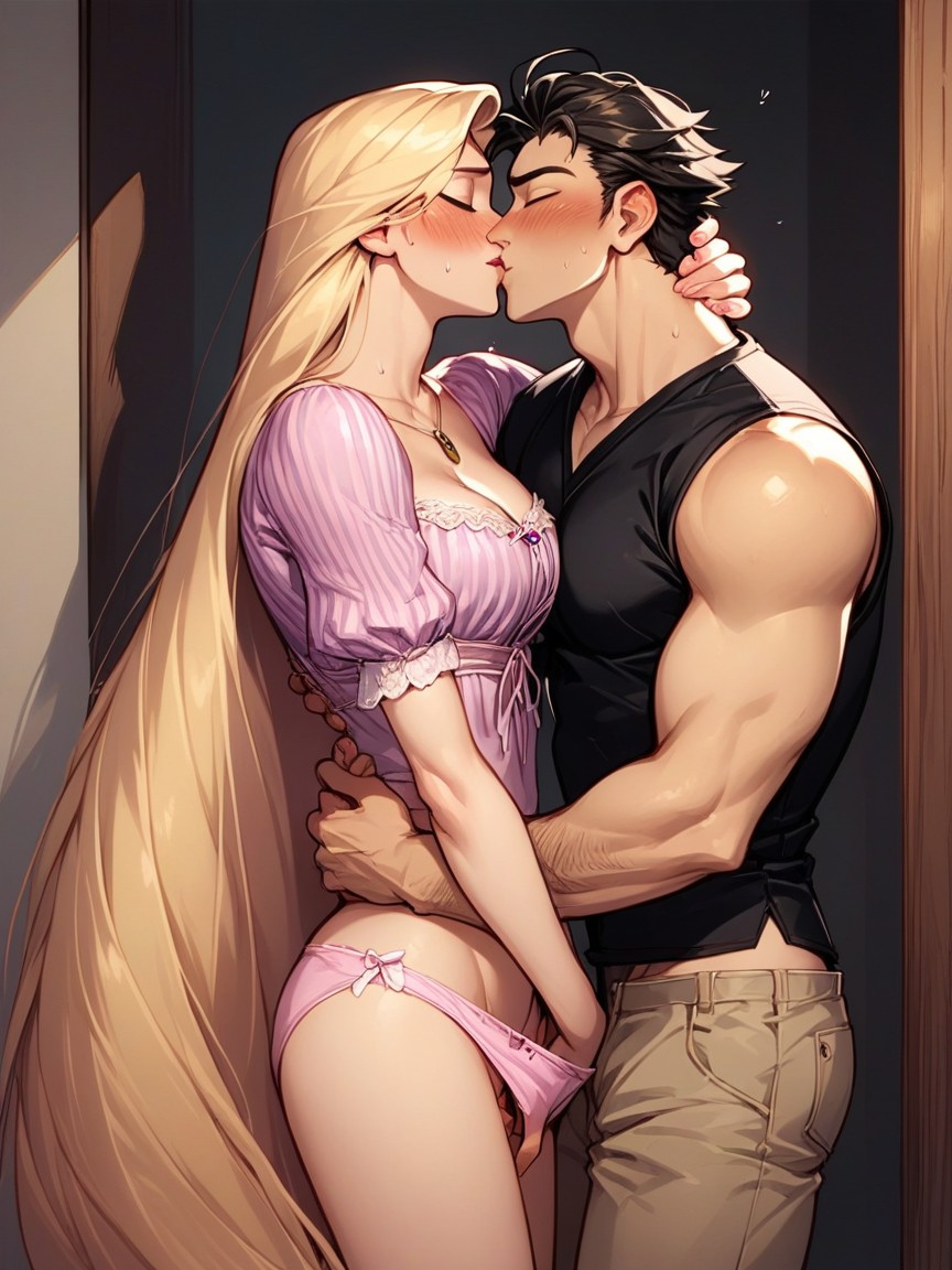 Rapunzel Standing In Front Of Man, Rapunzel Embarrassed, Rapunzels Arms Around Man’s NeckFurry KI Porno