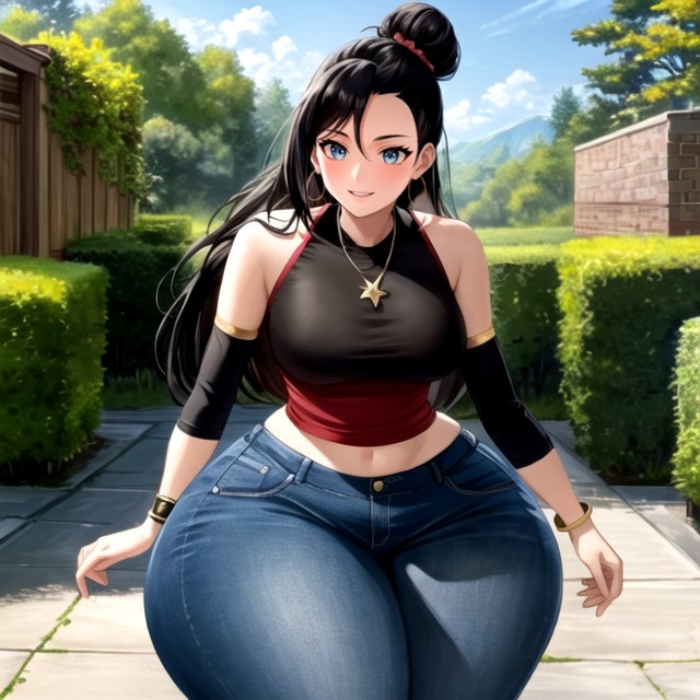 Huge Ass, Hair Bun, Thick Thighs Hentai AI Porn
