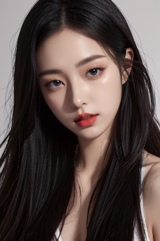 Long Hair, Red Lip, Black HairAI 포르노