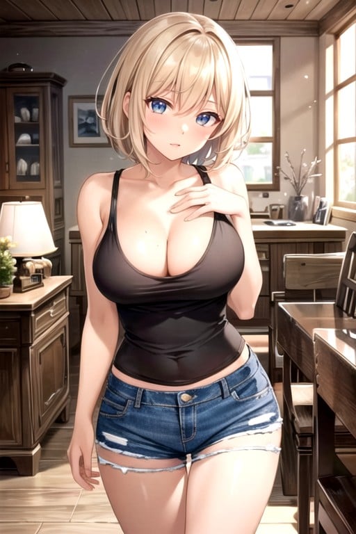 猫のポーズ, タンクトップ, Deep Tan Blonde Hair In A Pixie TittiesAIポルノ