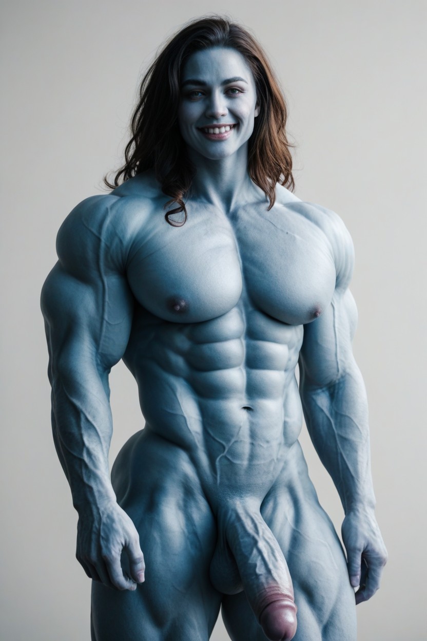 Big Hunk Bodybuilder, White Background, Big Plump Testicles With Bulging Veins Shemale AI Porn