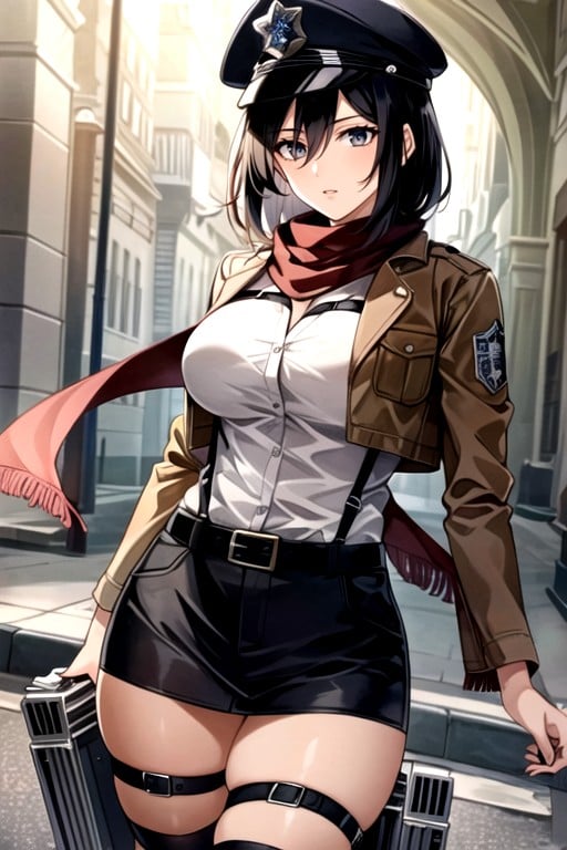 Large Ass, Mikasa Ackerman (attack On Titan), Police Costume Hentai AI Porn