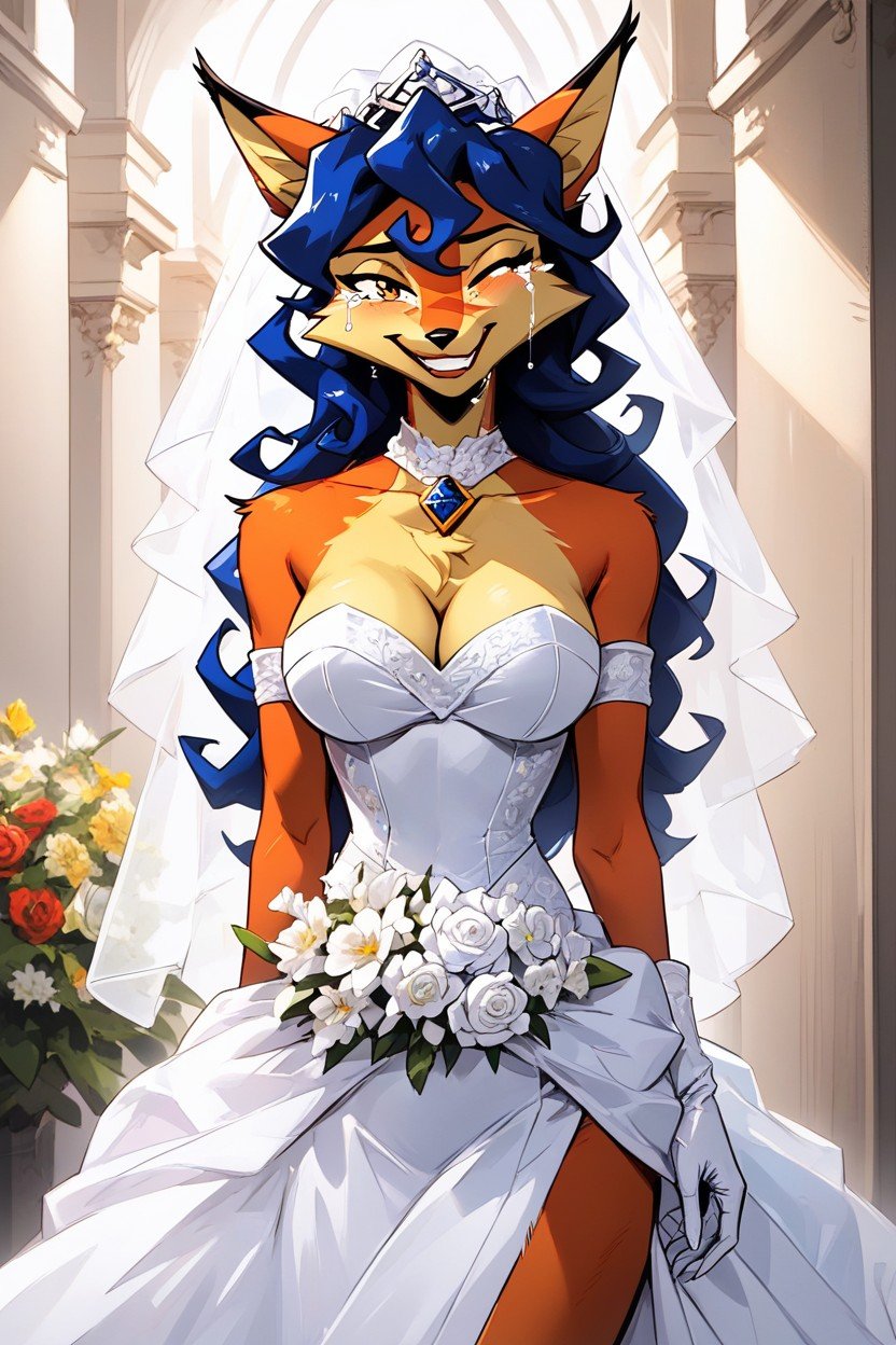 Wedding Dress, Blue Hour, Happy Crying Furry AI Porn