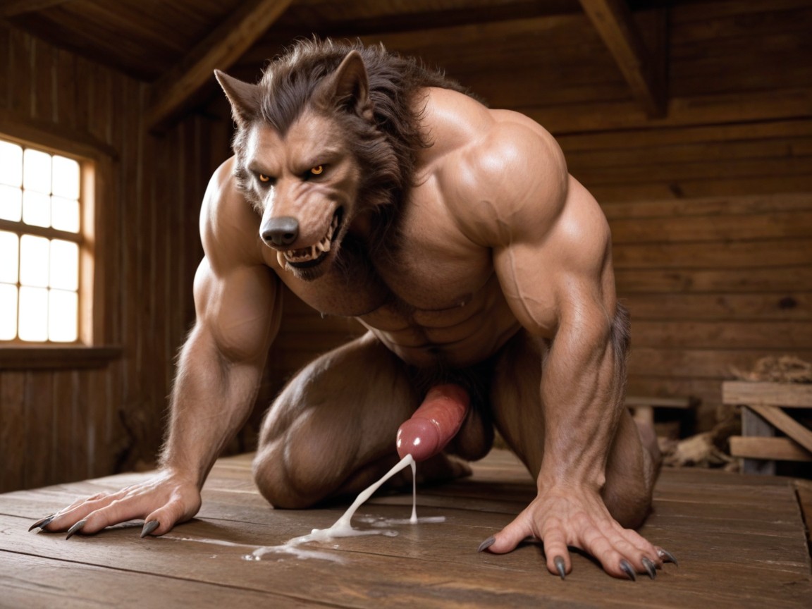 Anthro Art Werewolf Character, Hairy Chest And Abdomen, Werewolf Orgasm AI Gay Porn