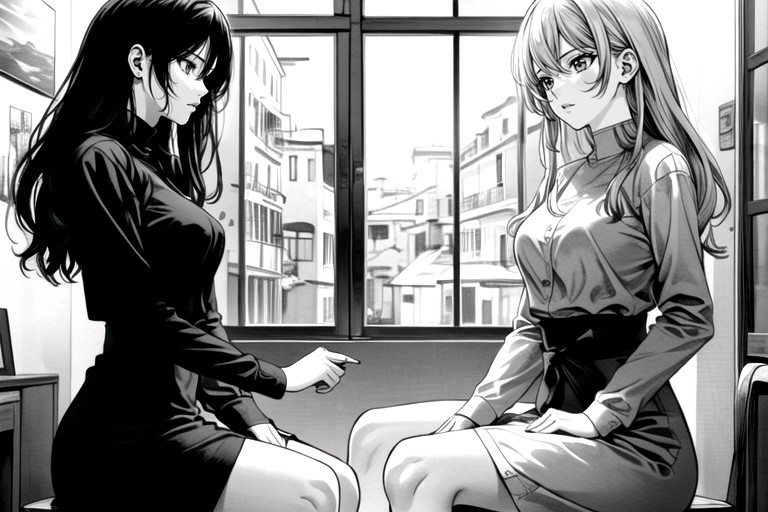 Waist Shot, 2 People, Black & White Manga AI Porn