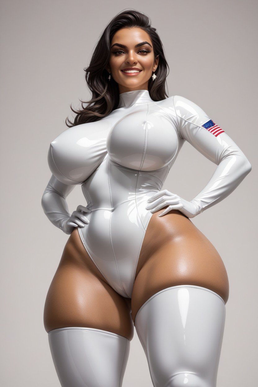 Olhos Castanhos, Wearing White Latex Stockings, Woman Standing Pornografia de IA