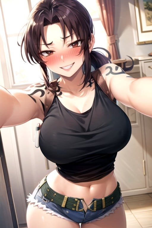 Revy (black Lagoon), Maliciosa (sorrindo Enquanto Ruborizada), Underboob Pornografia de IA