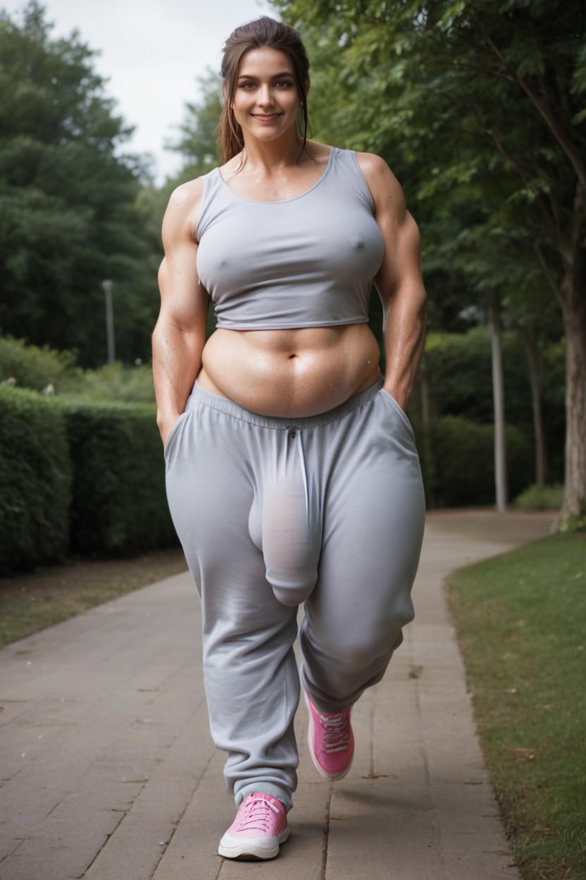 Pink Sneakers, Running Fast, Fat Belly Shemale AI Porn