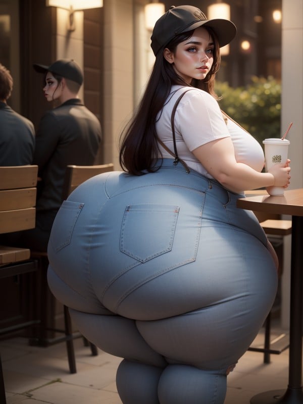 Очень Пышная Женщина, Massive Ass, Womans Hips Take Up Entire Restaurant Booth ИИ порно