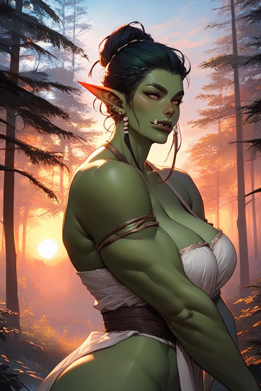 Green Skin, Natural Boobs, Round Ass퍼리 AI 포르노