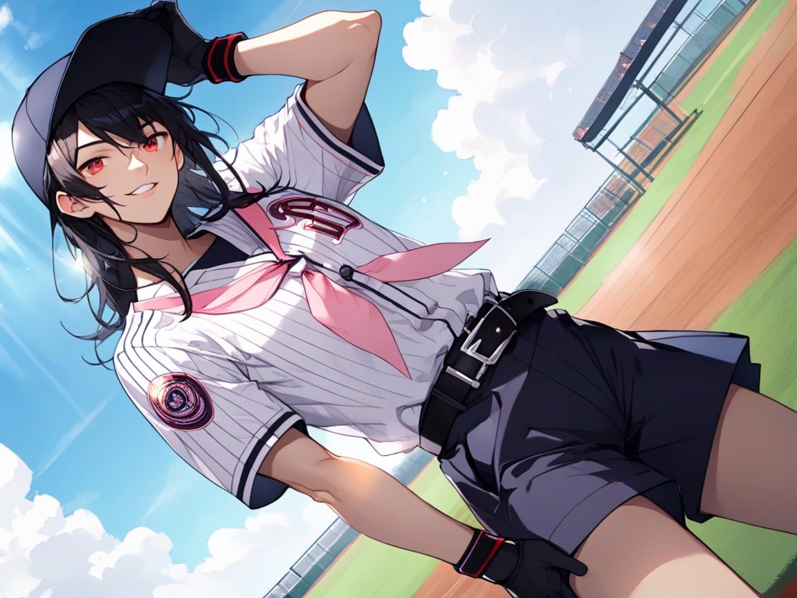 Pleated Baseball Skirt Over Shorts, Film Grain, White Clouds Contrasting A Vivid Blue SkyPorno AI Hentai