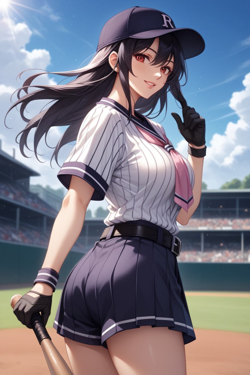 Solo, Baseball Uniform, Pleated Baseball Skirt Over Shorts Hentai AI Porn