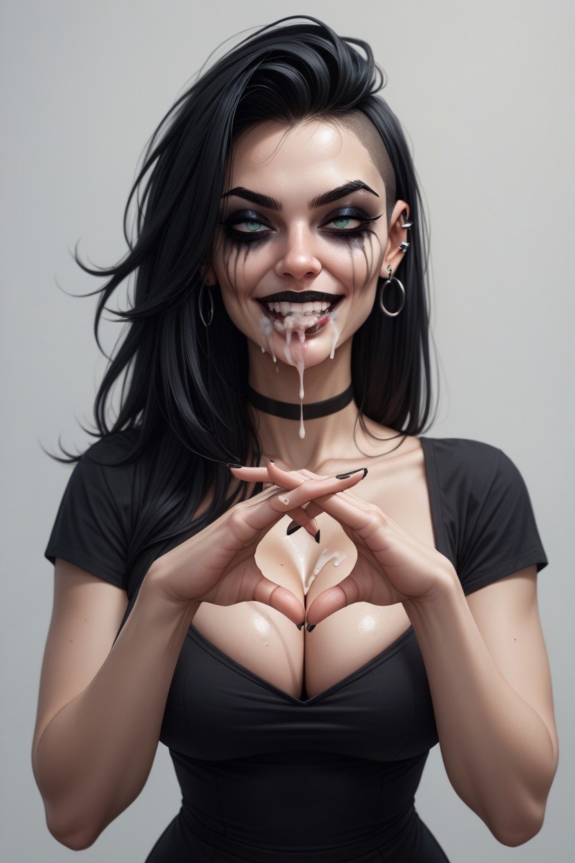 Ruined Makeup, Goth, Cupping Hands To Catch Cum Pornografia de IA