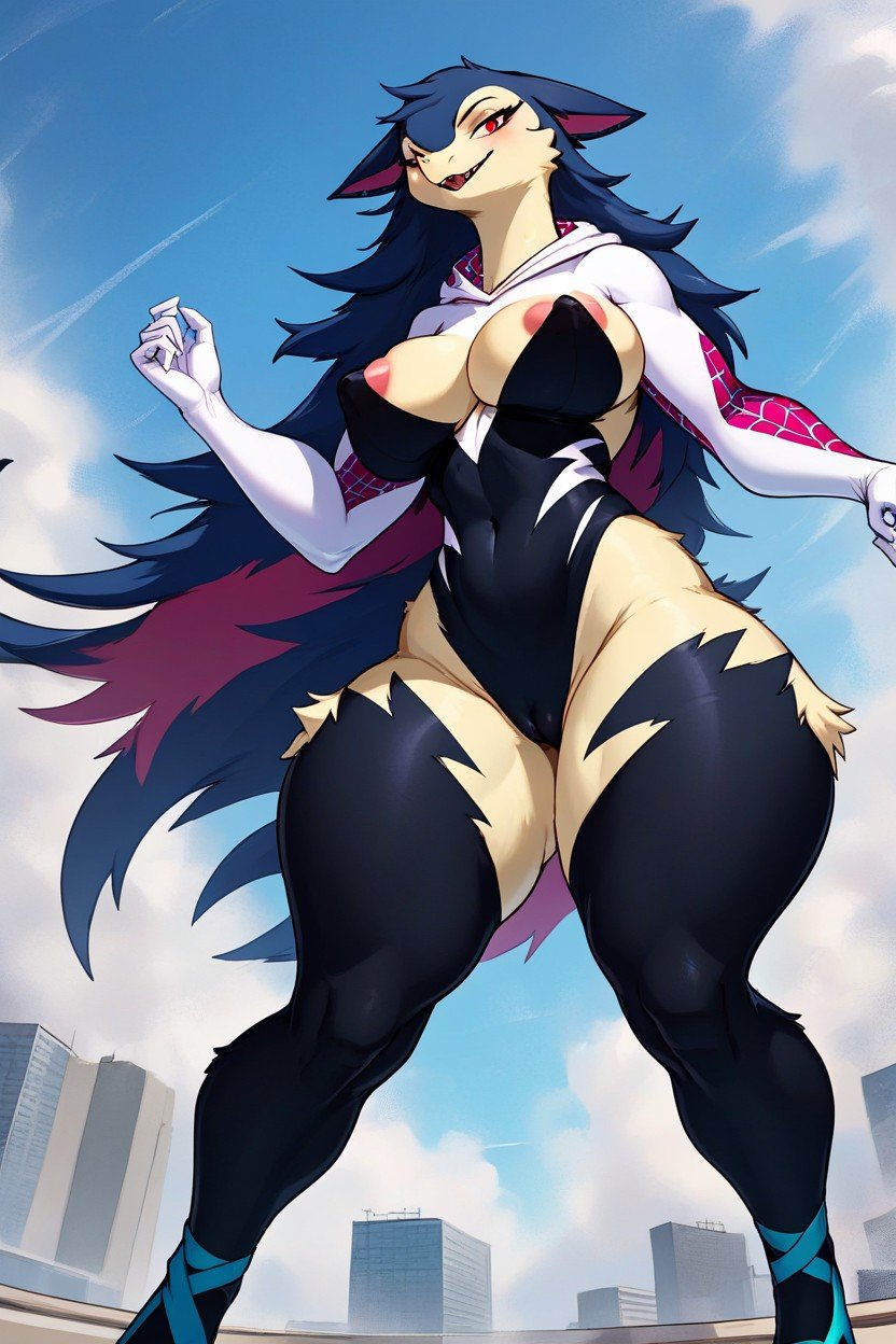 Typhlosion From Pokemon, Rounded Ass, Hand On Boobs Furry AI Porn