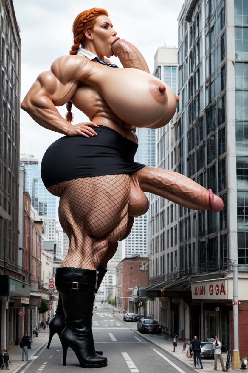 Braided, Tongue Out, Giantess Shemale AI Porn