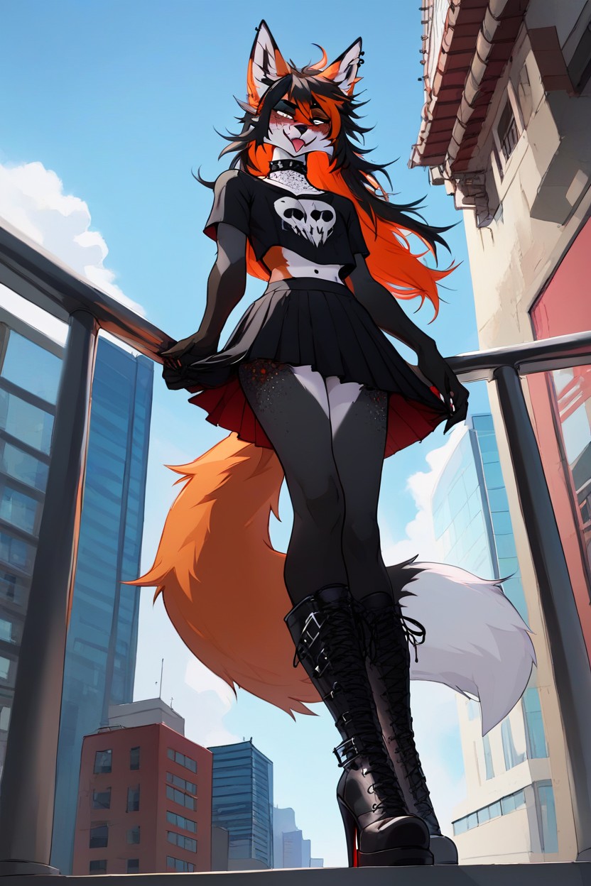 Tilting Head Up Slightly, Emo, Kitsune Furry AI Porn