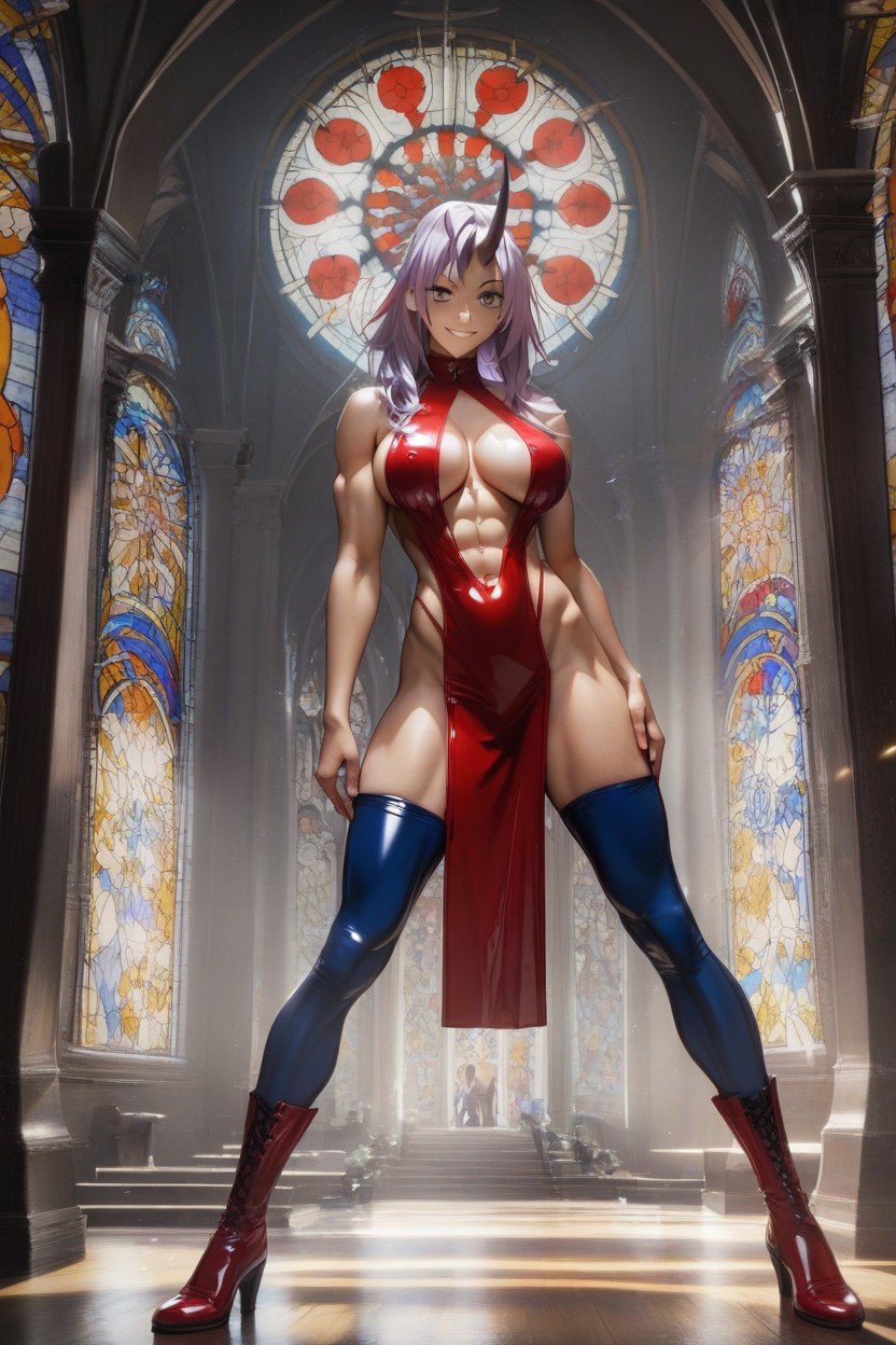 En Forma, Vista Lateral, Shion From Tensei Shitara Slime Datta Ken Have One Oni Horn And Purple HairPorno AI