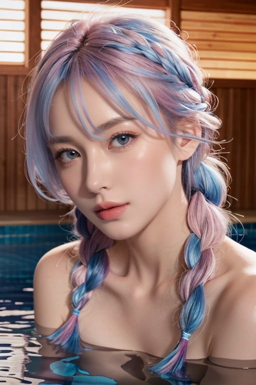 Nude Tits, Two Girls, Pink And Blue Hair人妖AI色情