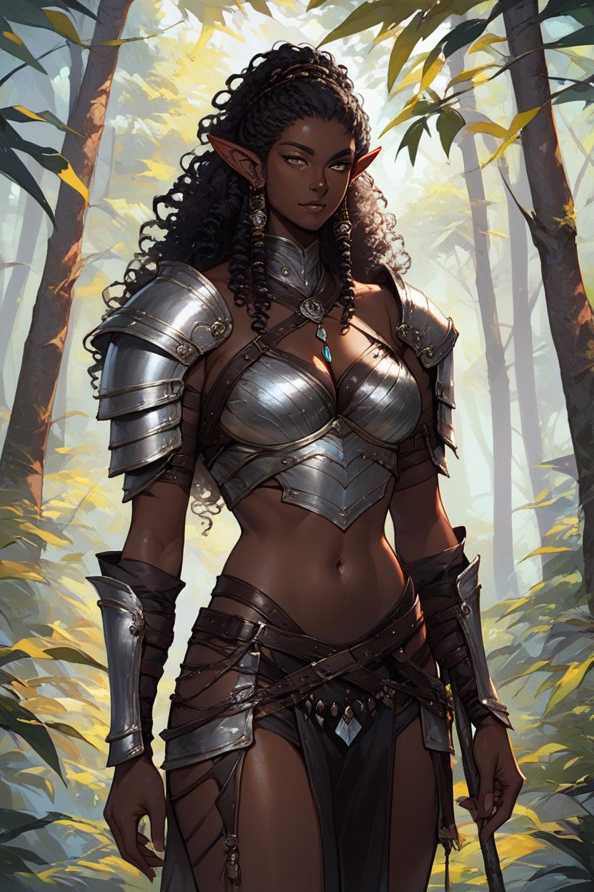 African, Standing, Silver Armor Pornografia peluda com IA