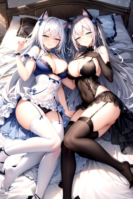 Cat Pose, Front View, White Hair AI Porn