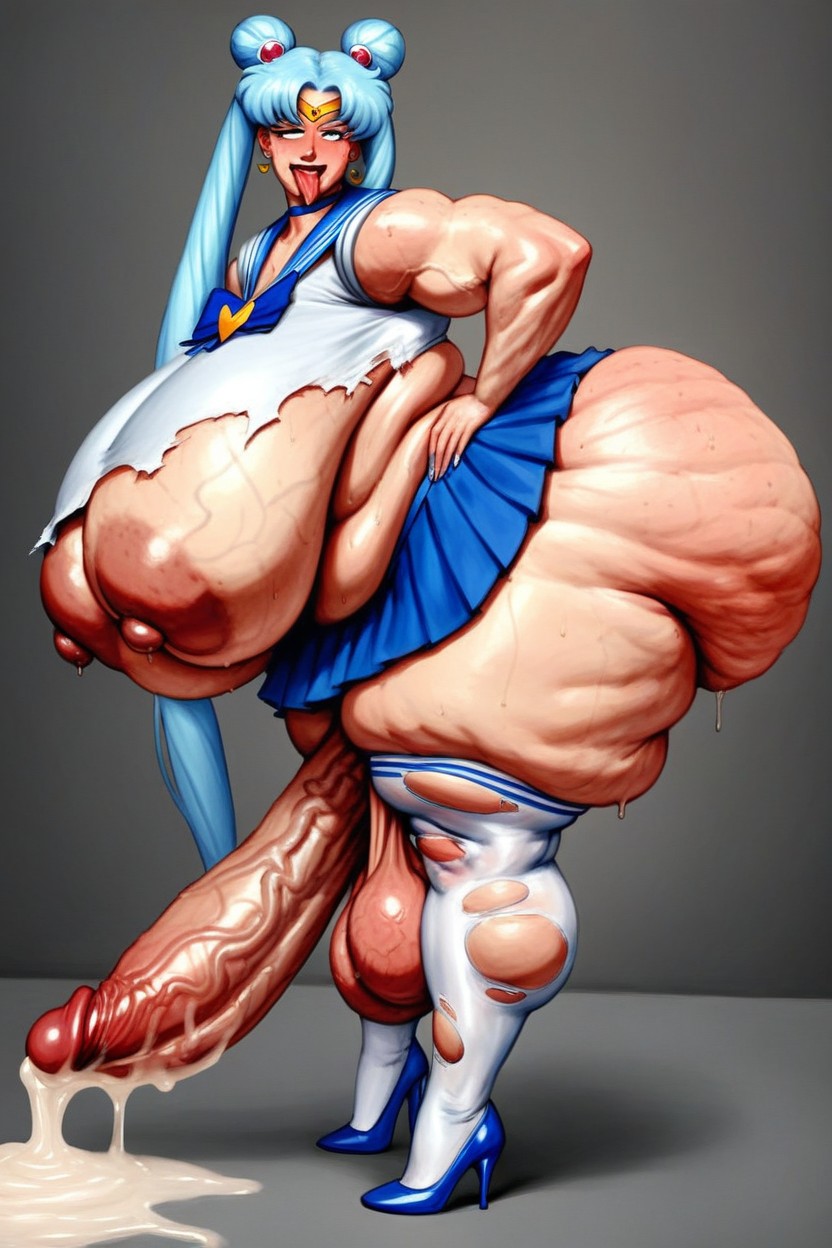 Extremely Veiny Arms, Wrinkled Skin, Lifting Skirt Shemale AI Porn