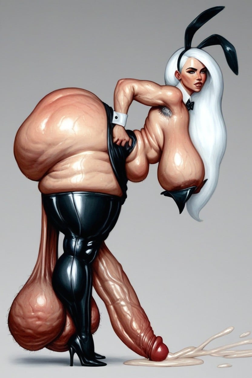 Hands On Hips, Erect Cock, Low Hanging Balls Shemale AI Porn