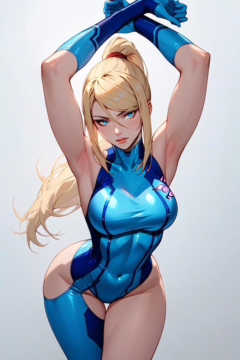 Soft Facial Features, Blue Zero Suit Leotard, Blue Latex GlovesAI兽人黄片