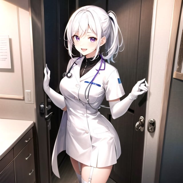 White Elbow Gloves, Maigre, White Doctor Lab CoatPorno IA transsexuelle