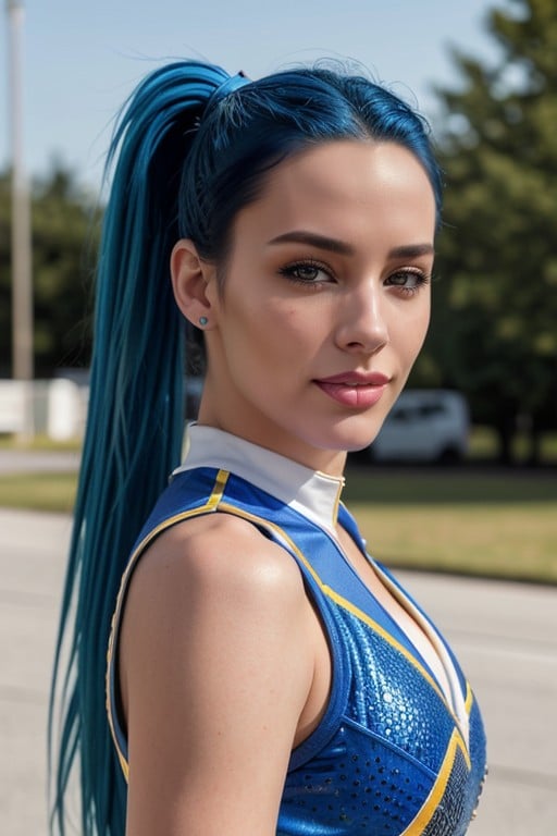 Blue Hair, Ponytail, Cheerleader Furry AI Porn