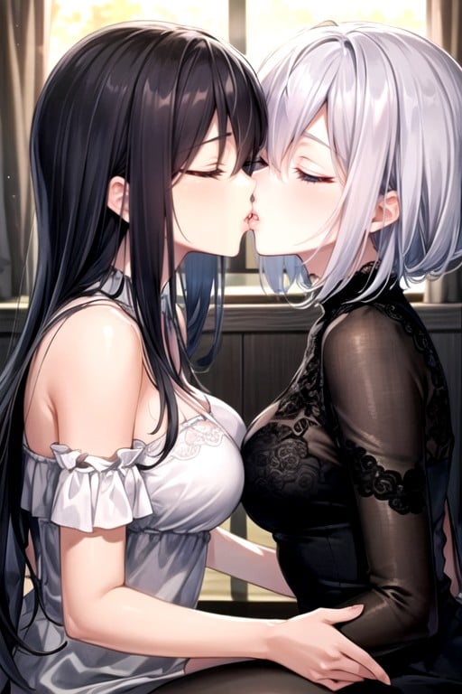 Close Up, Girls Kissing, Sitting Down AI Porn