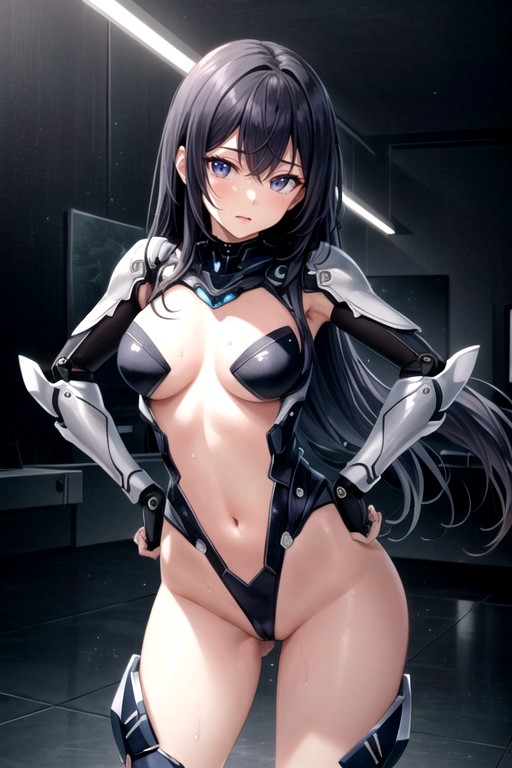 Hands On Hips, Black Hair, Robot Armor Shemale AI Porn