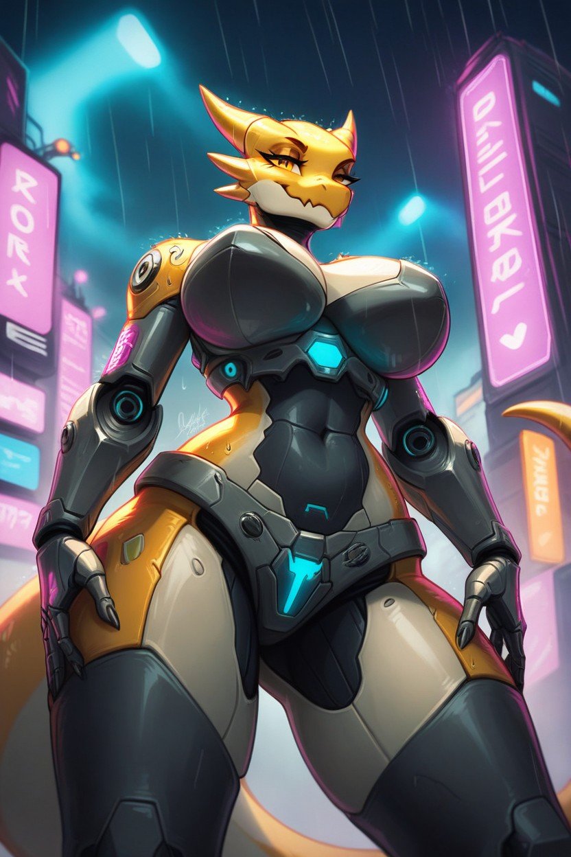 Mecha, Cyberpunk City, Cyborg Furry AI Porn